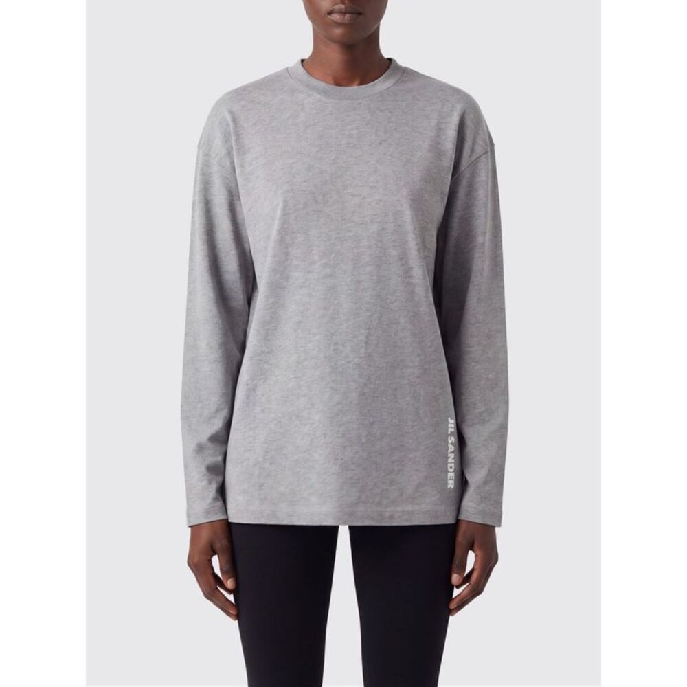 Jil Sander Women Jil Sander Long-Sleeved Cotton T-Shirt With Contrast Logo